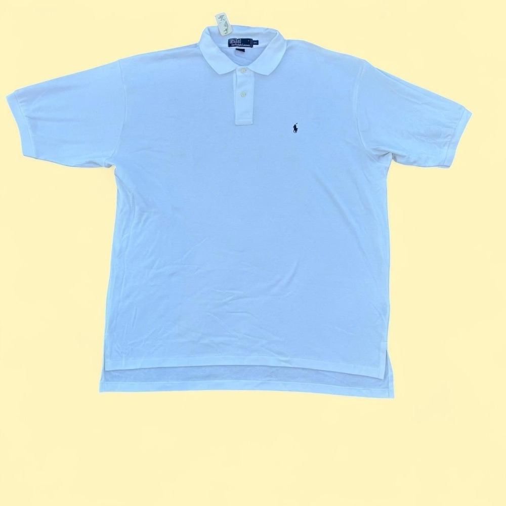 Polo Ralph Lauren Shirt Men XXL White Solid Cotton Short Sleeve Made USA Vintage